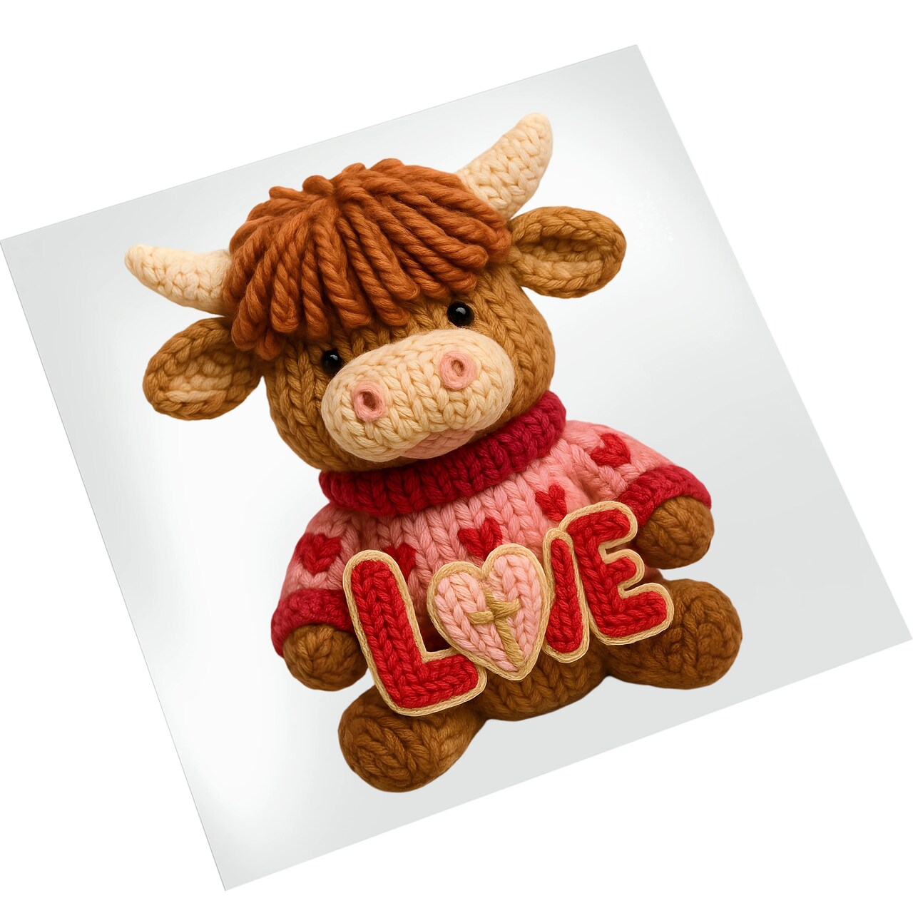 Faux Yarn Highland Cow Chunky Love - Valentine DTF Transfer Ready To Press